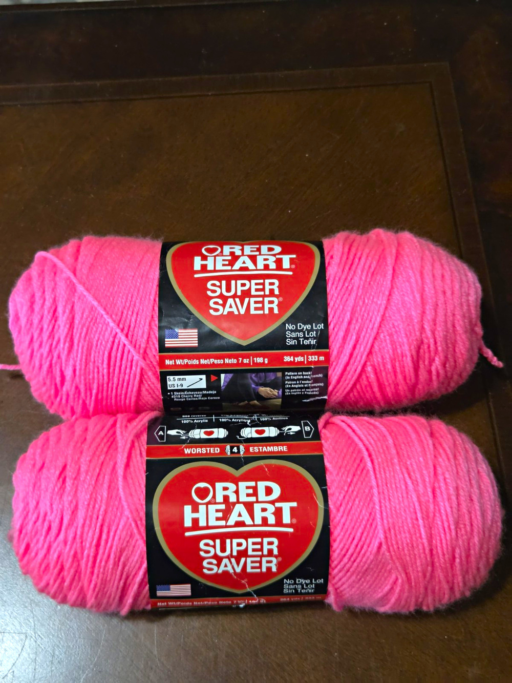 Red Heart Super Saver Pretty 'n Pink 100% Acrylic Worsted Weight 4 Yarn Lot 2